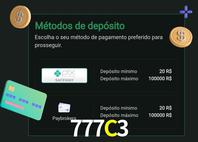O cassino 777C3 oferece uma grande variedade de métodos de pagamento